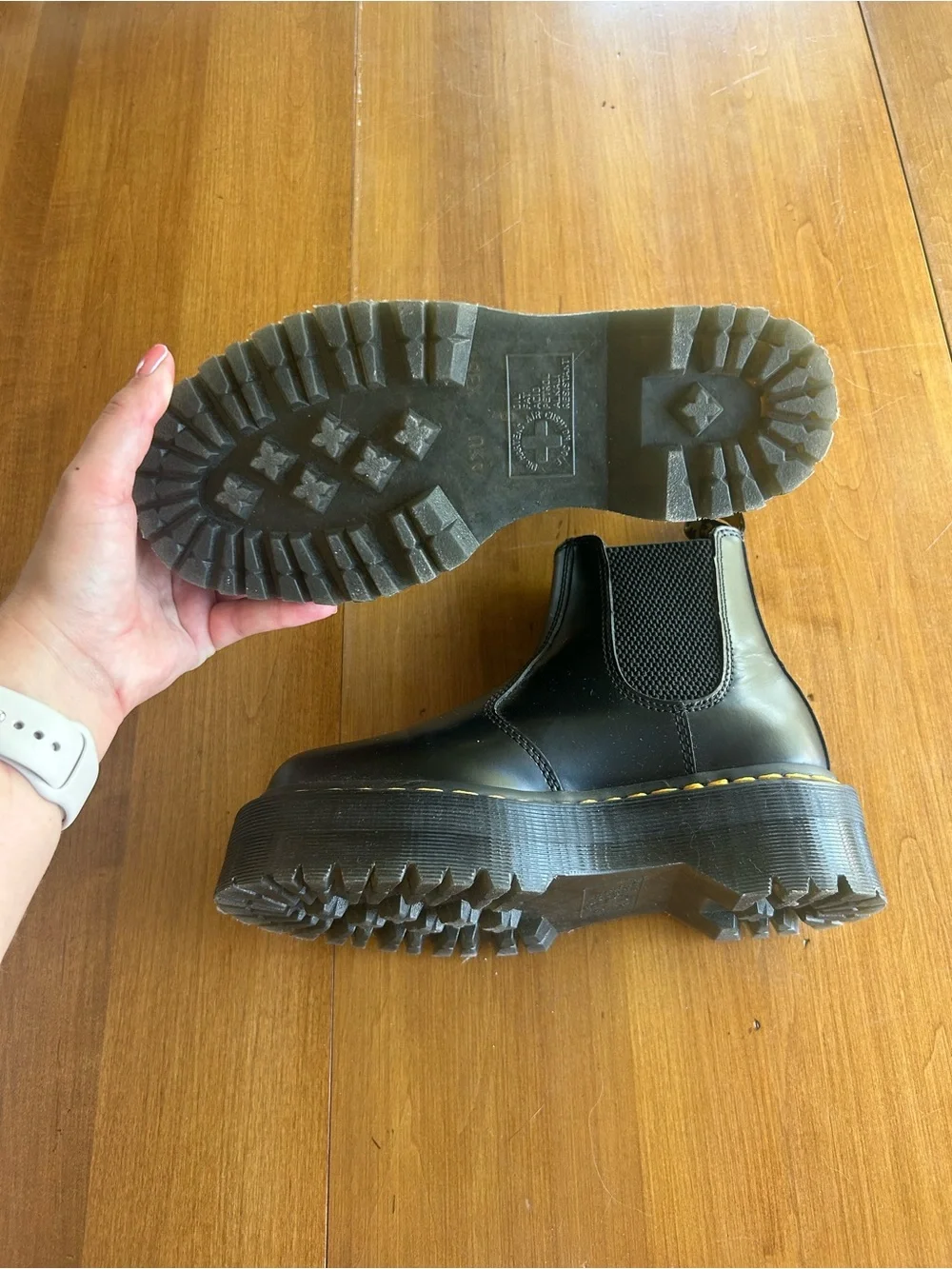 Dr. Martens Black Chelsea Platform Boots with Yellow Stitching